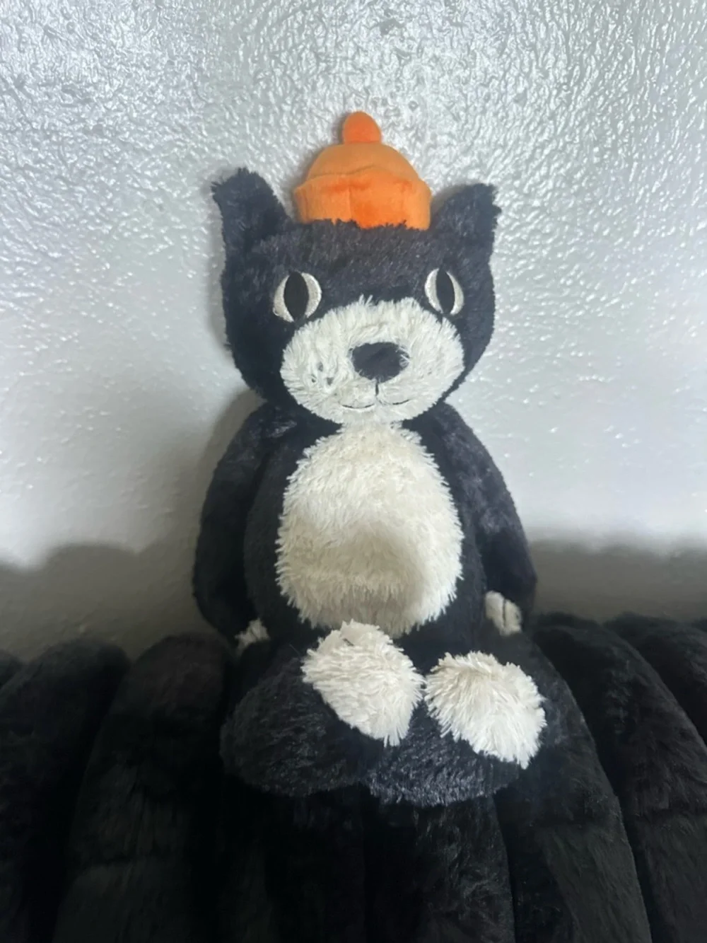 Jellycat Jack Black & White Cat Plush Toy with Orange Hat - Soft Pet Friend - Picture 1 of 4